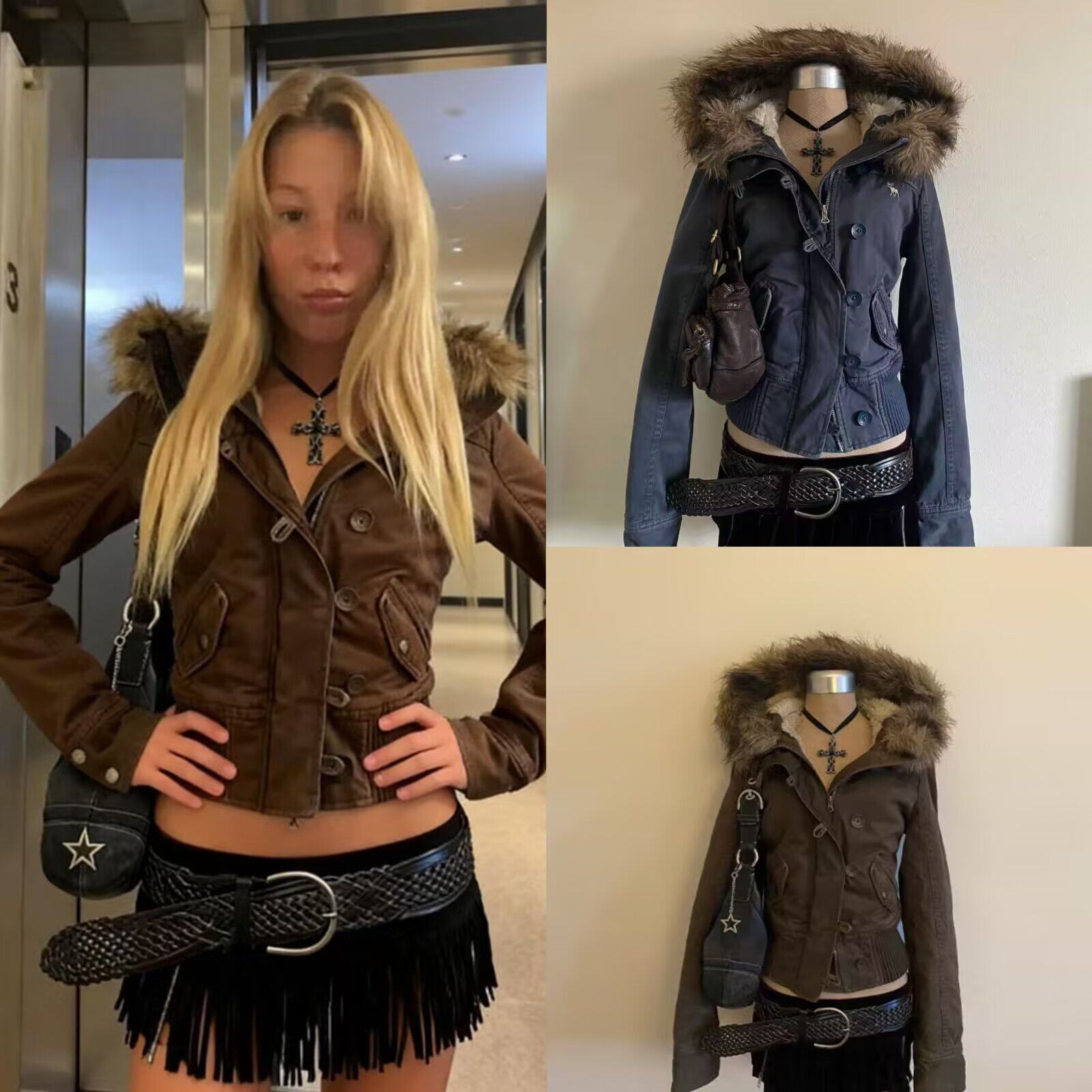 美式复古加绒加厚派克短外套女