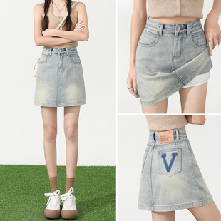 牛仔半身短裙女夏季2025年新款高腰今年流行爆款a字小个子包臀裙