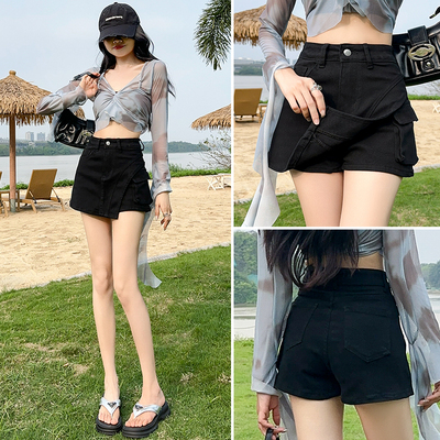黑色牛仔短裤裙女夏防走光显腿长