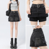 高腰辣妹设计感遮胯短裤 黑色工装 薄款 2026年新款 牛仔短裤 裙女夏季