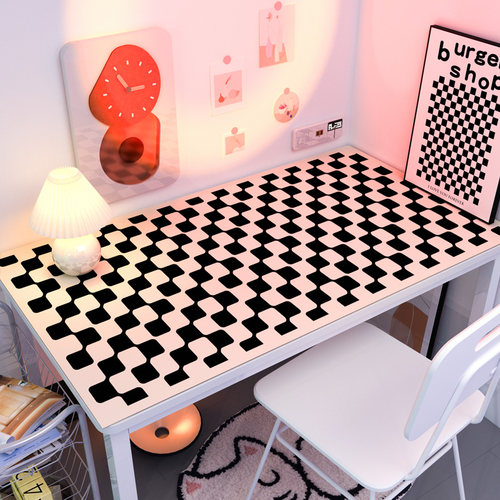 复古棋盘格防水防油皮革书桌垫ins风黑白格子防烫免洗桌布保护膜