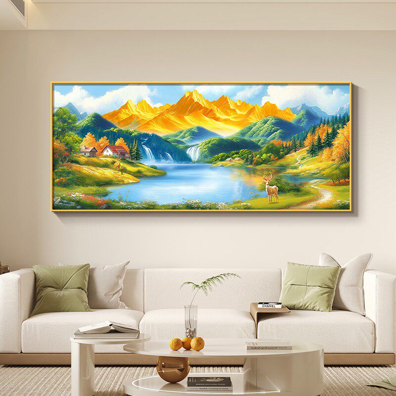 有山水沙发挂青绿适合西墙北背景现代装饰画