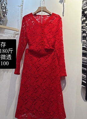 清库存大码单层微透蕾丝连衣裙裙长100
