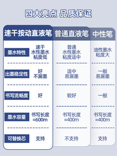 得力速干按动直液式走珠笔中性笔黑色0.5mm可换芯水笔按动式圆珠