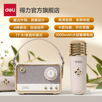 得力麦克风话筒K歌音响唱歌家庭用话筒一体儿童KTV无线音箱卡拉OK