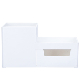 得力笔筒桌面收纳盒办公收纳简约现代笔筒学生桌面女生可爱创意笔插架筒ins日系带抽屉乐素风