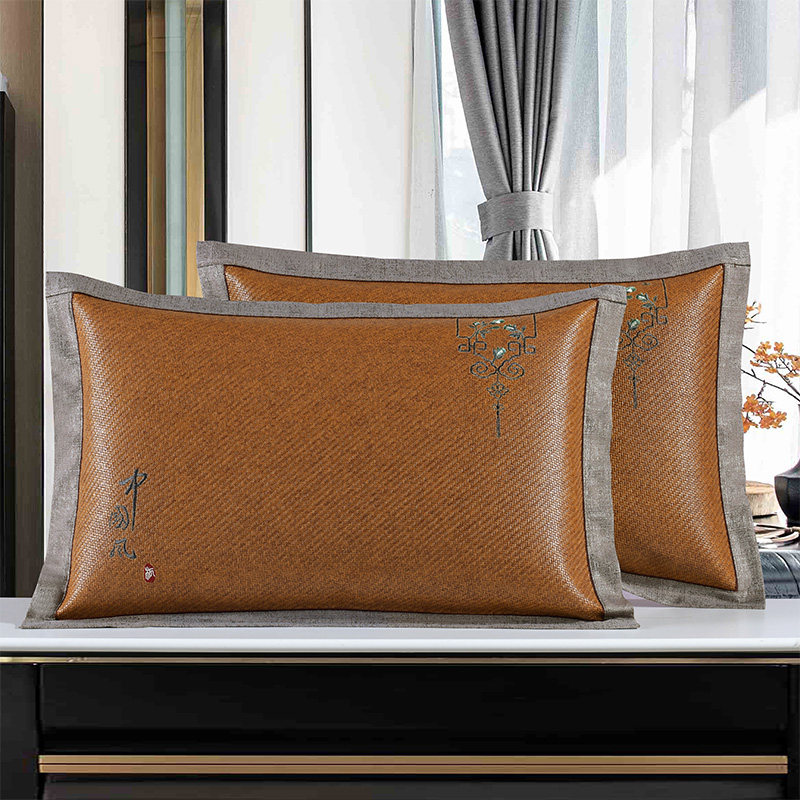 枕头凉席枕头套凉枕套一对夏季仿藤席凉枕垫成人冰丝大号枕席夏天