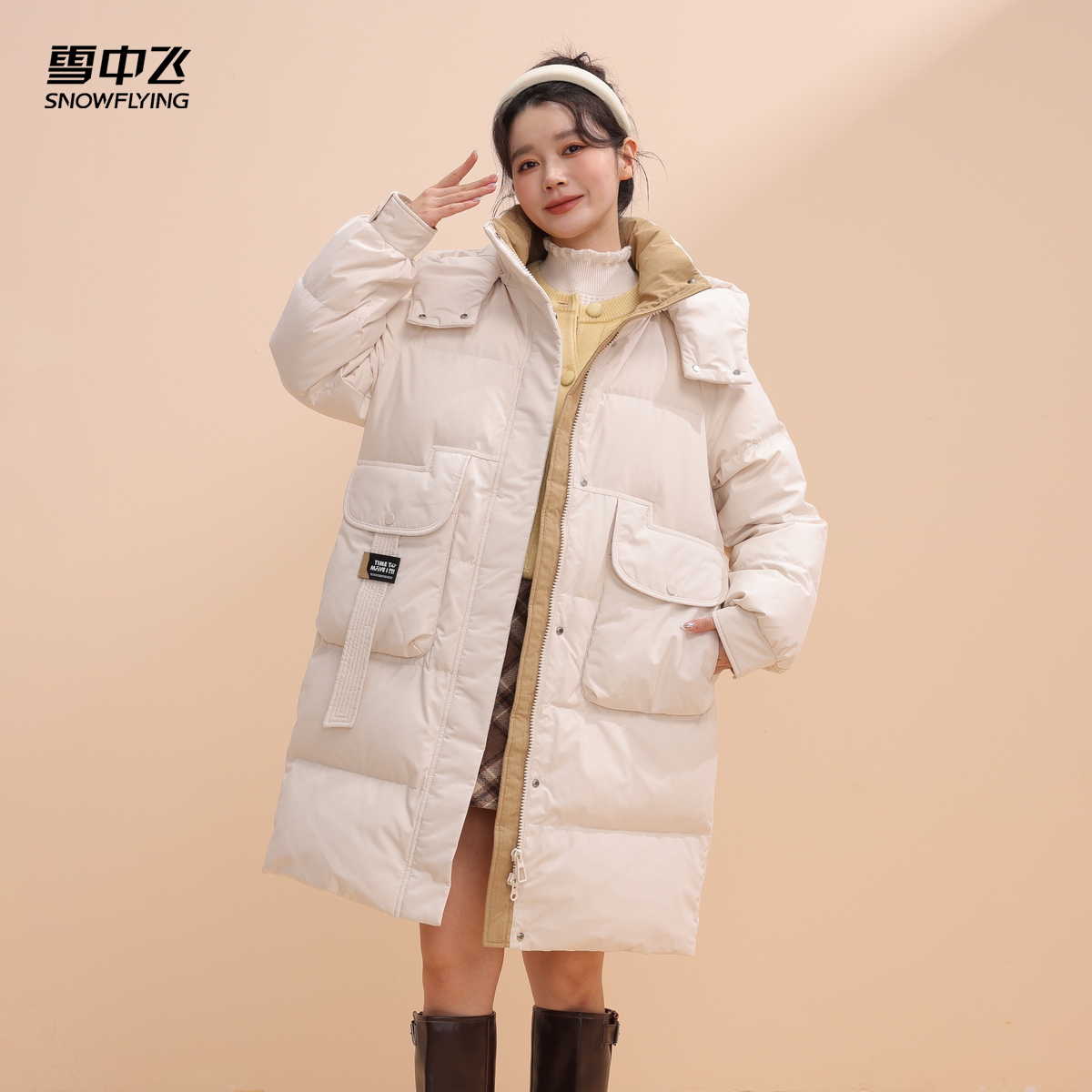 雪中飞2025秋新款女士中长款羽绒服小个子加厚保暖宽松简约韩版