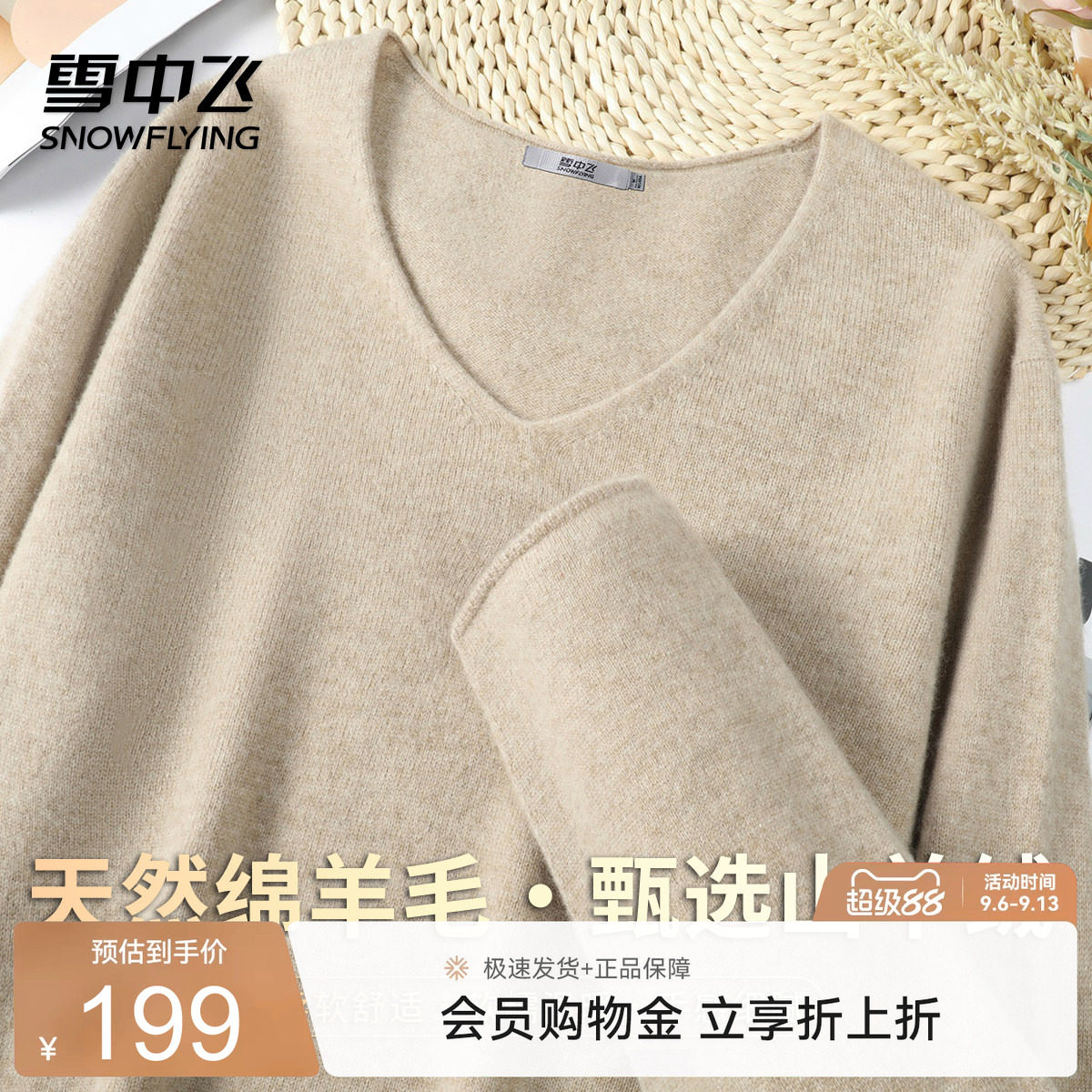 雪中飞轻奢V领女士羊毛衫