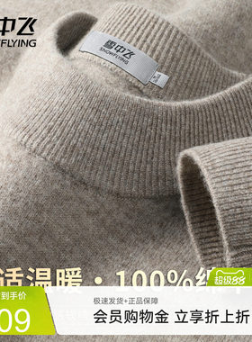 雪中飞【100%绵羊毛 细绒感温暖】圆领男式羊毛衫早春厚款打底衫W