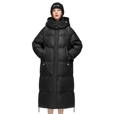雪中飞收腰长款可脱卸帽羽绒服女