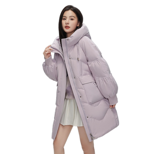 雪中飞2025秋冬新款女士中长款羽绒服插肩袖宫廷风淑女简约保暖