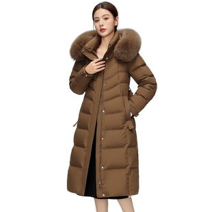 雪中飞2026春新款女士长款连帽羽绒服狐狸毛领收腰气质显高保暖