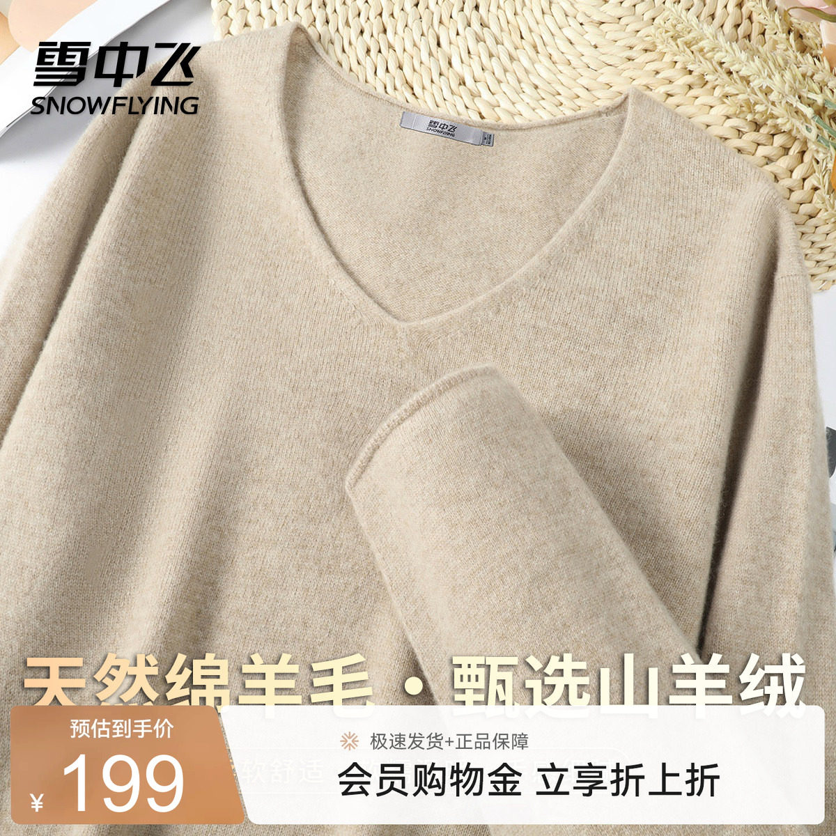雪中飞轻奢V领女士羊毛衫