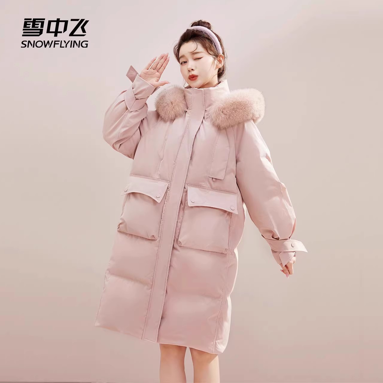 廓形长款雪中飞时尚狐狸毛领