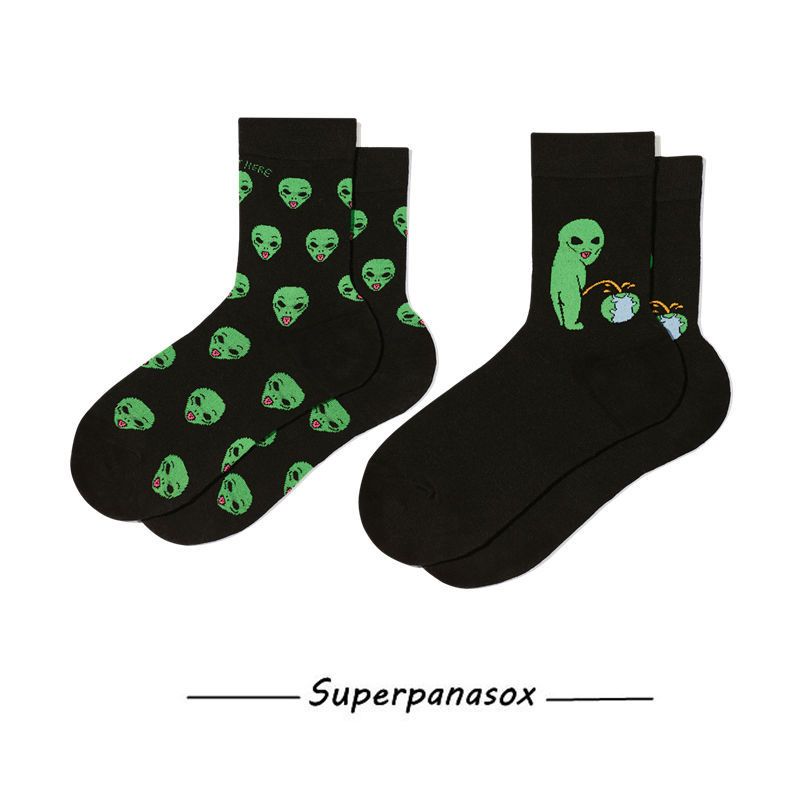 韩版个性ins潮卡通小孩尿尿袜子男女中筒棉袜骷髅头时尚日版女袜