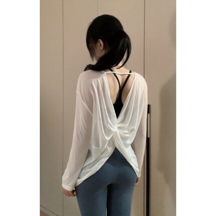 瑜伽罩衫女宽松美背休闲运动健身速干上衣轻薄透气瑜伽服长袖