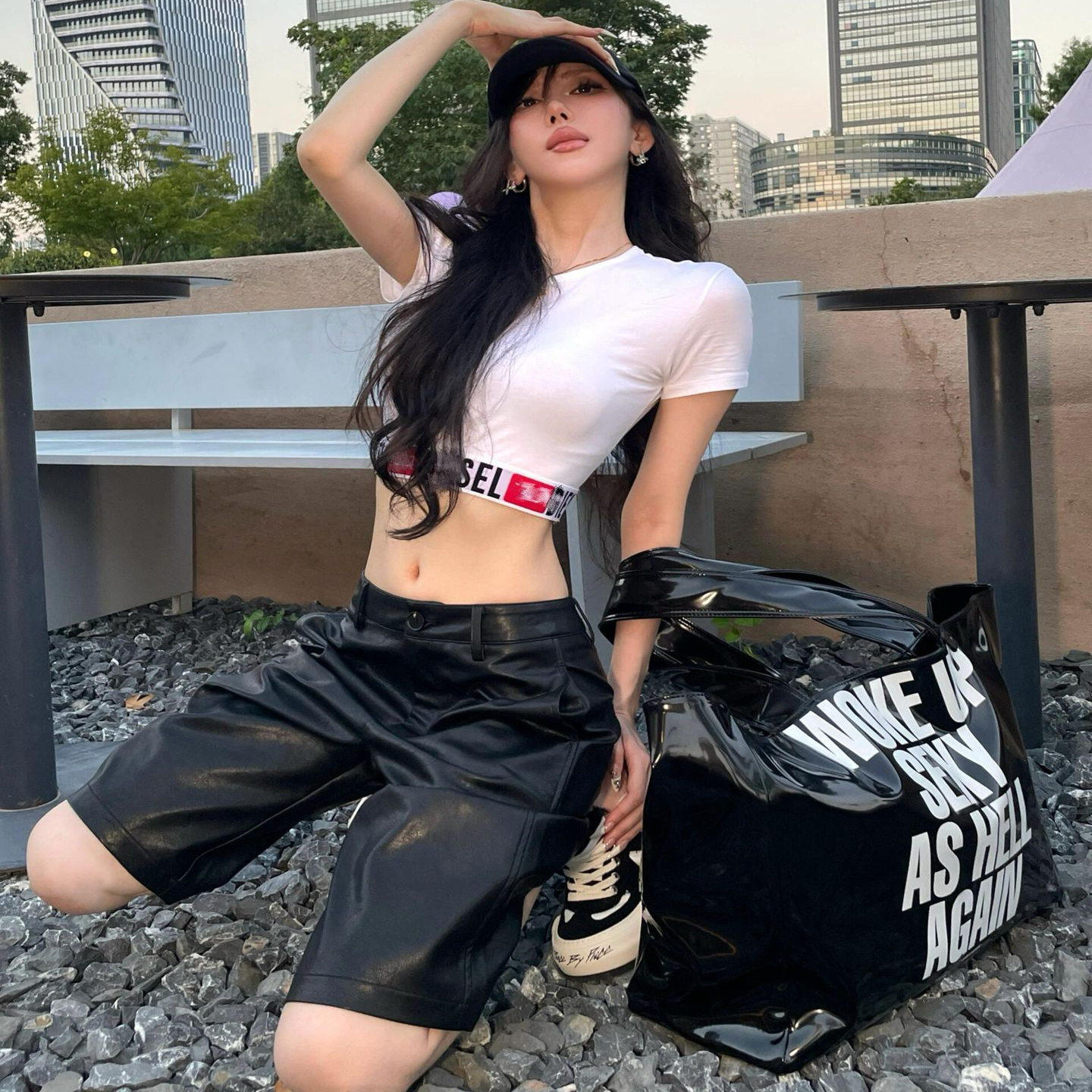 正确版 字母美式紧身复古性感辣妹女士纯欲风短款短袖修身T恤上衣