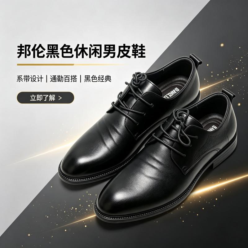 邦伦男士商务正装软底轻质皮鞋