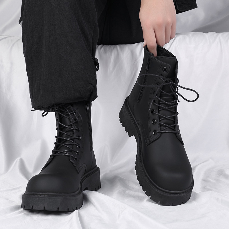 亚王男鞋马丁靴男款英伦风机车加绒保暖工装休闲皮靴子