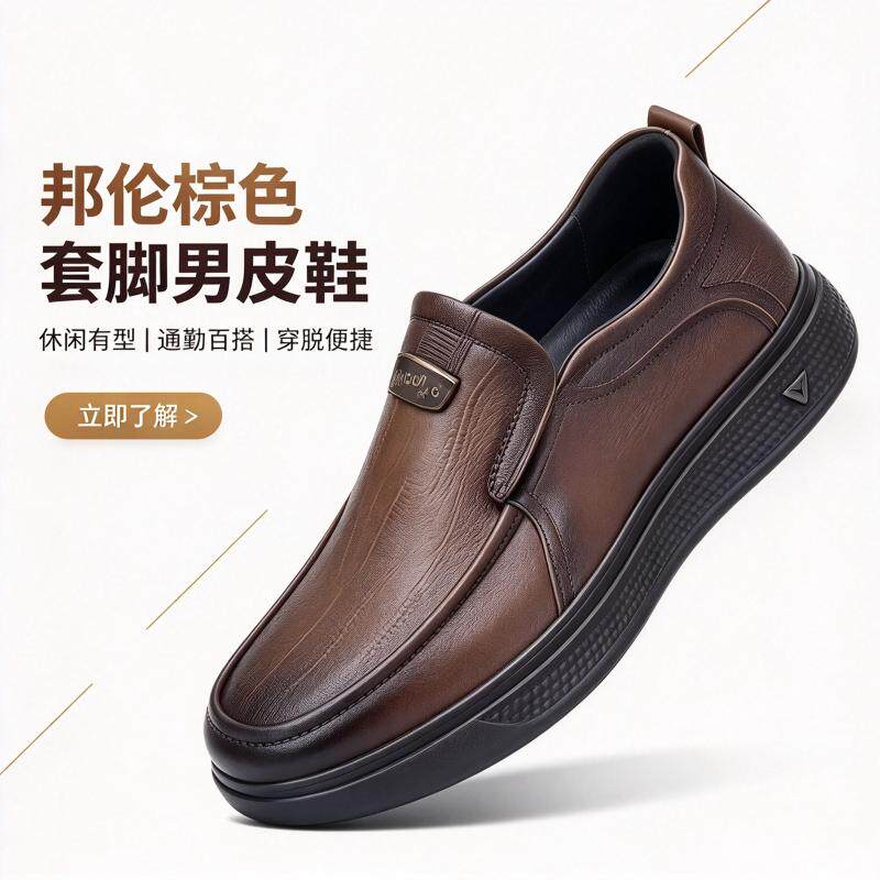 邦伦品牌男士一脚蹬软底防滑皮鞋