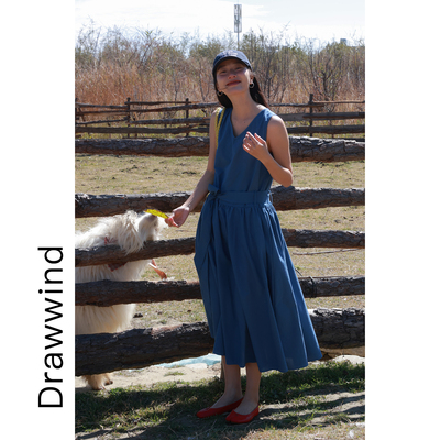 画风drawwind无袖v领收腰连衣裙