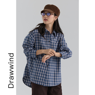 画风drawwind2026春季新款格子衬衫女宽松韩版通勤风纯棉衬衣外套