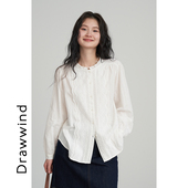 女宽松提花面料贴花边圆领上衣 衬衫 画风drawwind2026春秋新款 长袖