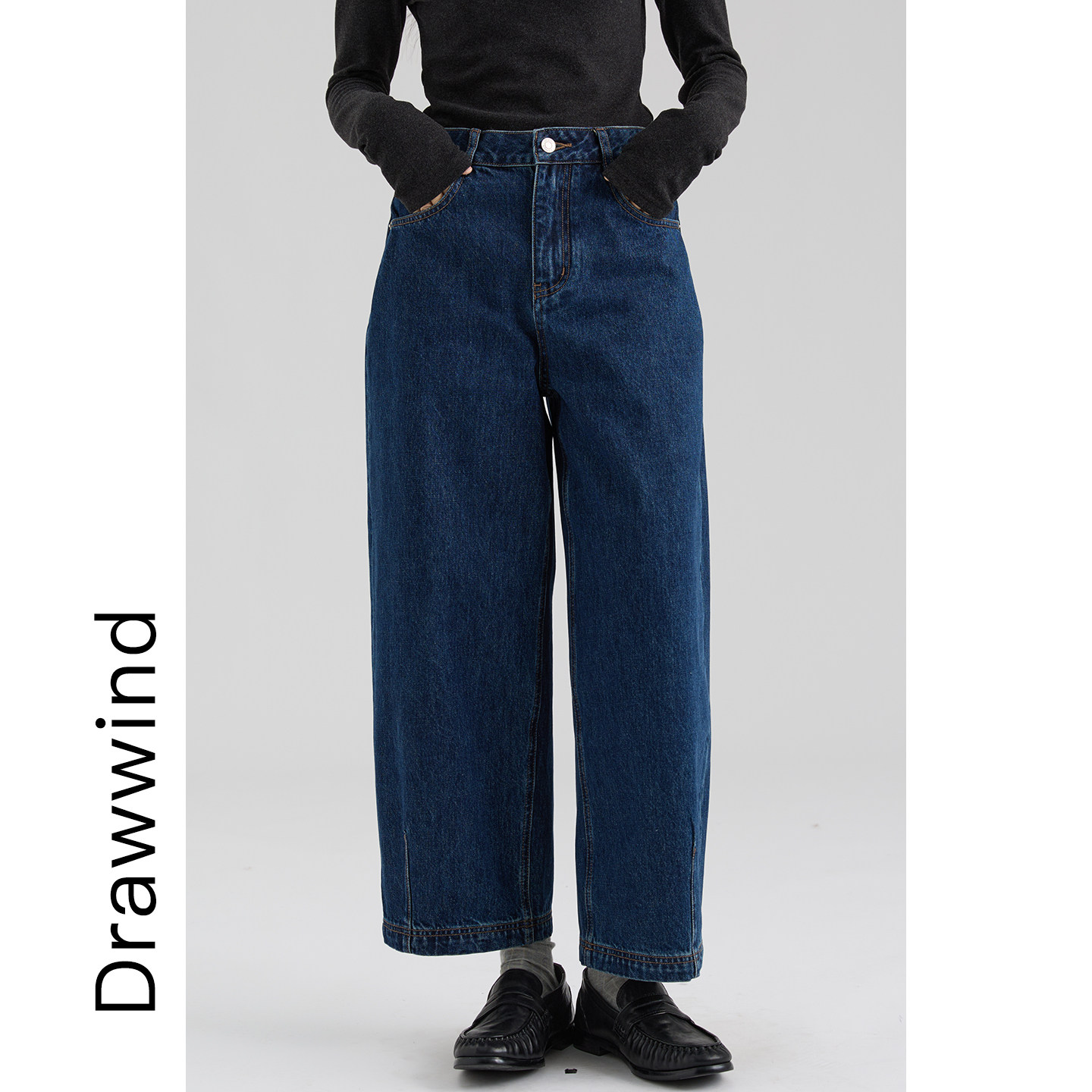 画风drawwind2026秋季新款奶奶裤子女高腰显瘦复古水洗九分牛仔裤