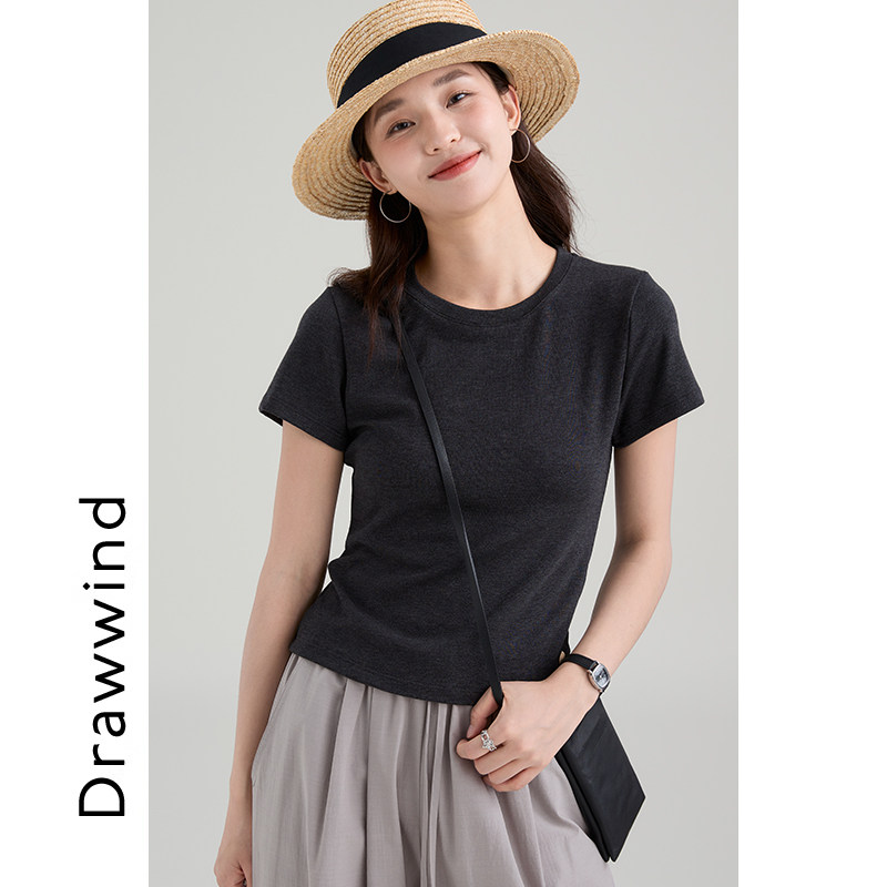 画风drawwind圆领短袖T恤女图片