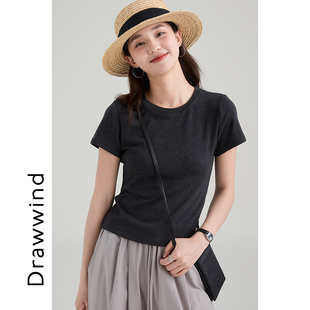 画风drawwind圆领短袖 夏季 休闲宽松正肩上衣短款 夏 T恤女2026新款
