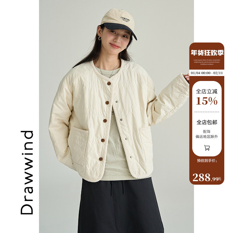 画风drawwind羊毛棉服女2025新款秋冬休闲宽松小个子保暖棉衣外套,女装/女士精品,棉衣/棉服,淘宝优惠券,粉丝福利购,淘宝优惠卷