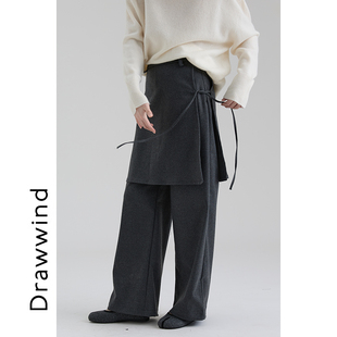 女假两件裙裤 画风drawwind2025冬季 新款 屁帘裤 高腰显瘦直筒阔腿裤