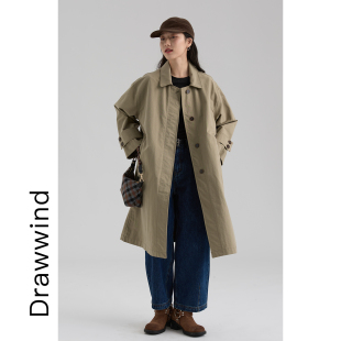 风衣女宽松长款 单排扣纯色翻领上衣外套 新款 画风drawwind2026春季