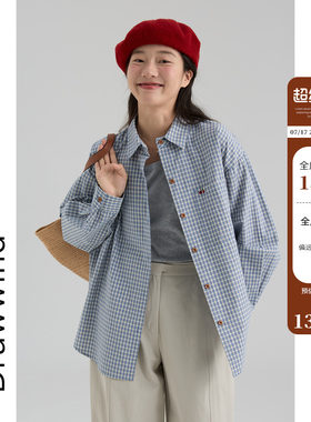 画风drawwind全棉长格子袖衬衫