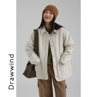 画风drawwind秋冬季 棉衣女宽松撞色翻领羊毛填充棉服外套2025新款