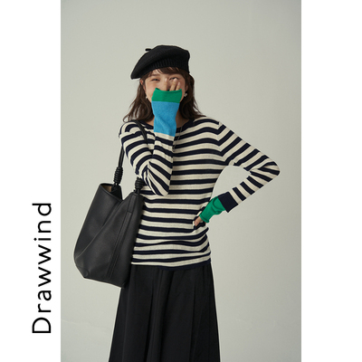 长袖休闲打底拼色羊毛女