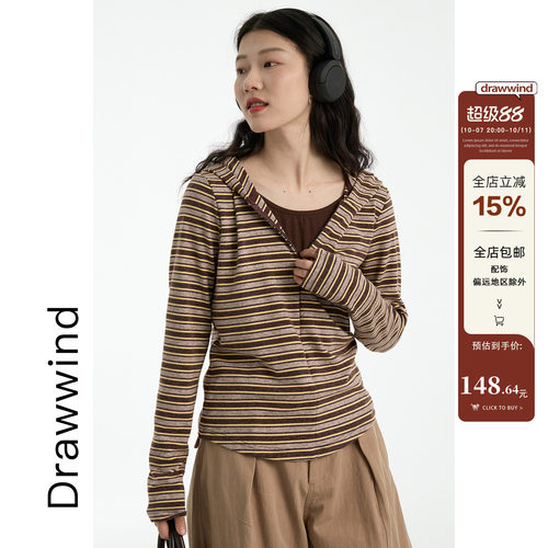 画风drawwind撞色条纹假两件外套