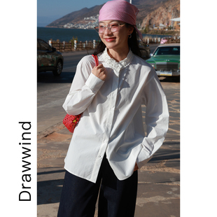 画风drawwind2026早春季新款长袖衬衫女韩系宽松设计感花边领上衣
