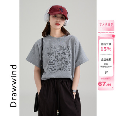 画风drawwind圆领短袖T恤女