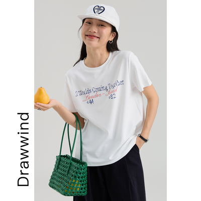 画风drawwind莫代尔字母印花T恤