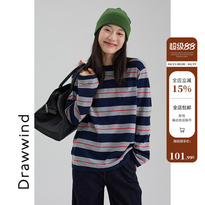 画风drawwind秋季条纹长袖T恤