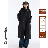 毛呢外套小个子新款 画风drawwind冬季 双面呢绵羊毛大衣女立领长款