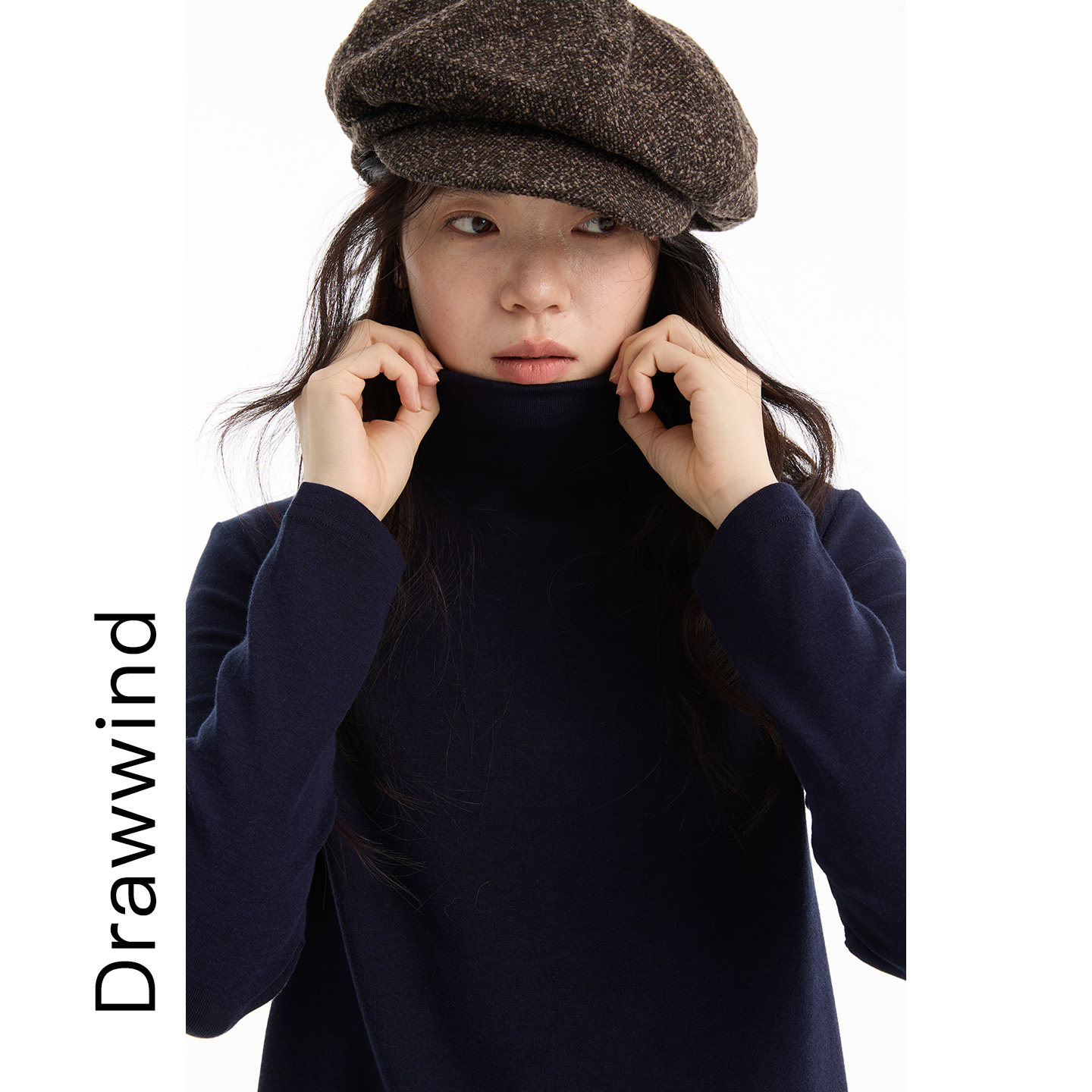 画风drawwind秋冬季新款慕斯绒啤酒领打底衫女半高领保暖内搭上衣
