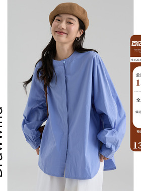 画风drawwind春季长袖衬衫女宽松圆领韩版2026年新款全棉休闲衬衣