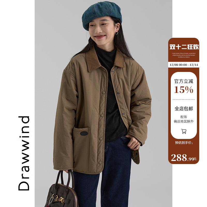 画风drawwind格子绒加厚棉衣外套