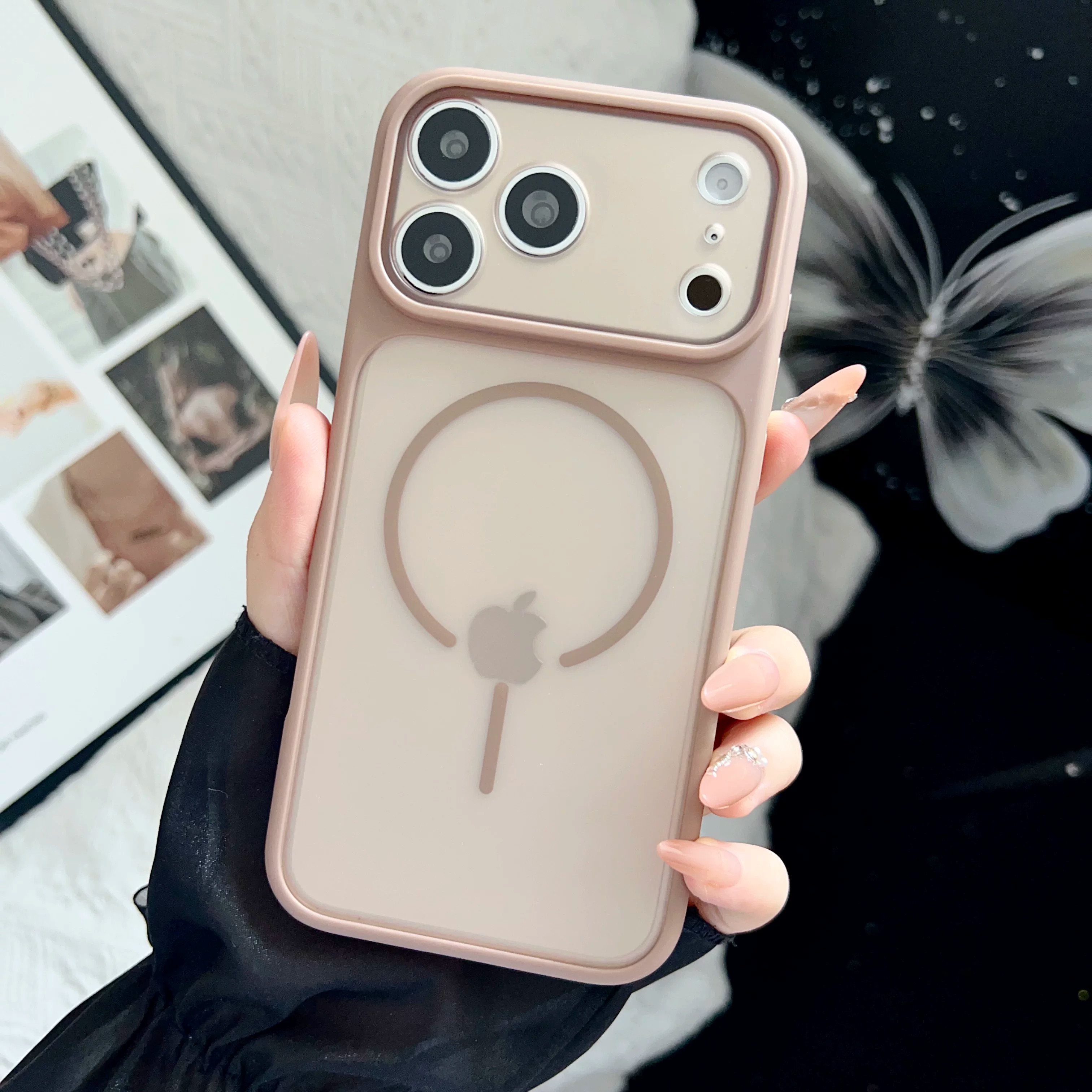 简约肤感磁吸凹槽适用iPhon手机保护套/壳