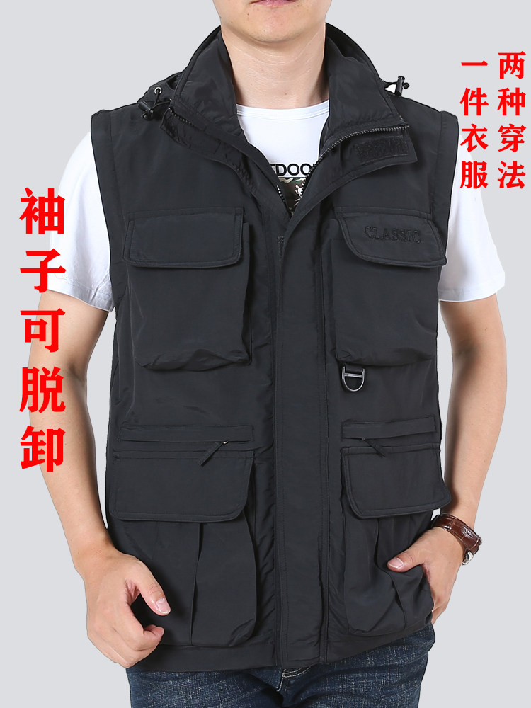 MULTI-POCKET MENS JACKET SPRING AND AUTUMN THIN BREATHABLE MIDDLE-AGED AND ELDERLY JACKET MENS WORKWEAR LOOSE LARGE SIZE FLEECE JACKET