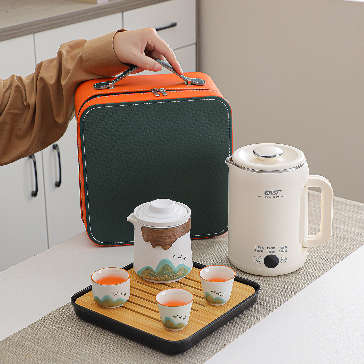便携式烧水壶旅行茶具套装户外电热水壶车载露营小型泡茶器煮茶壶