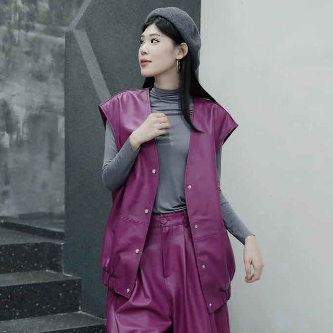 紫色马甲女2025年秋季新款